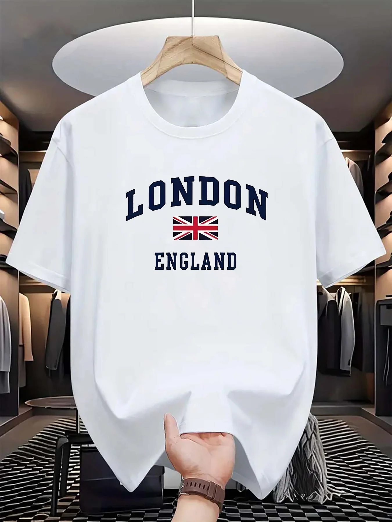 Men's summer fashion casual loose plus size London England print sports round neck short sleeved T-shirt top