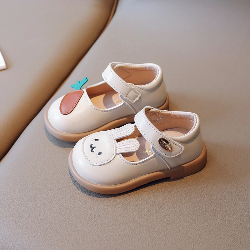 New Spring Cute Bunny and Carrot Patch Children Casual Shoes for Girls Non-slip Kids Shoes Hook & Loop Breatheable Non-slip