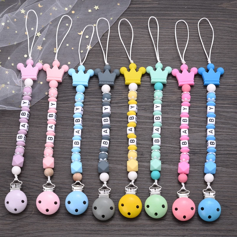 Baby Personalized Name Pacifier Clips Silicone Pacifier Chains Handmade Toddler Teether Teething Chain Nipple Clip Chew Toys 2