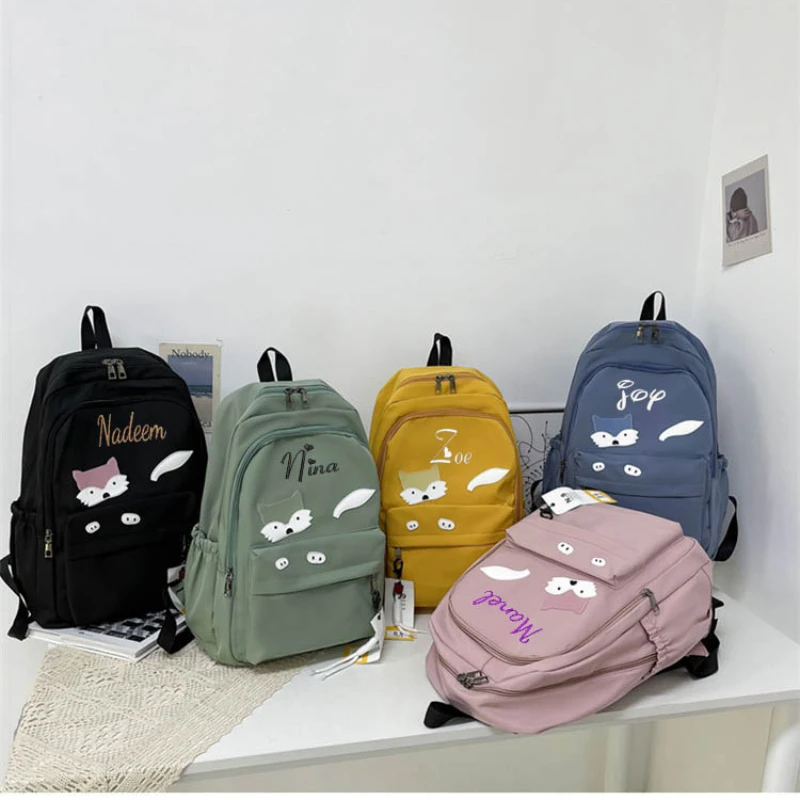 

Школьный рюкзак с вышивкой и именем лисы, повседневный вместительный рюкзак