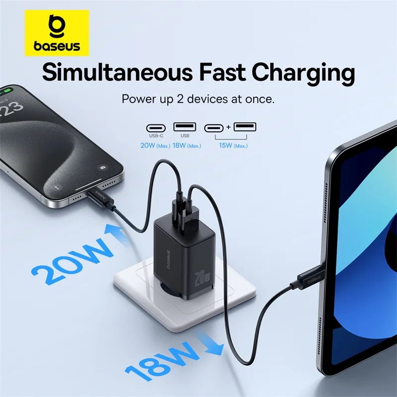Baseus 20W USB Charger Dual Charging Port Support Type C PD Fast Charging Phone Charger For iPhone 15 14 13 12 Pro Max 11 8 Plus - Image 3