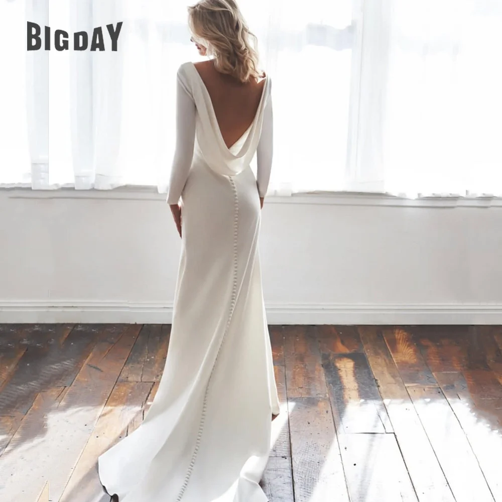 White Mermaid Back Cowl Wedding Dresses O-neck Beach Backless Bridal Party Gown vestido de novia Sweep Train свадебное платье beach lace long sleeves mermaid wedding dresses appliqued sweep train plus size wedding dress bridal gowns vestido de novia