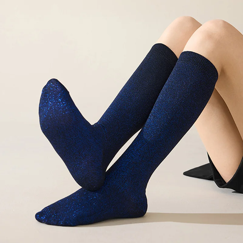 Pairs Long Socks Women Stockings Warm Gold Silver Wire Sparkling