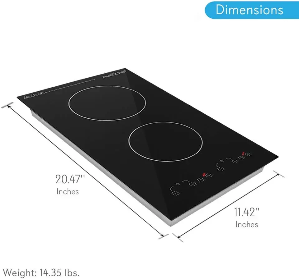 Cooktop 2 Glass Induction Burner Zones Adjustable Temperature Settings-1800W Electric CookerDigital