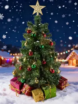 MINI Christmas Tree Set, featuring stars, decorative balls, and gifts—an easy-to-install tabletop Christmas decoration.