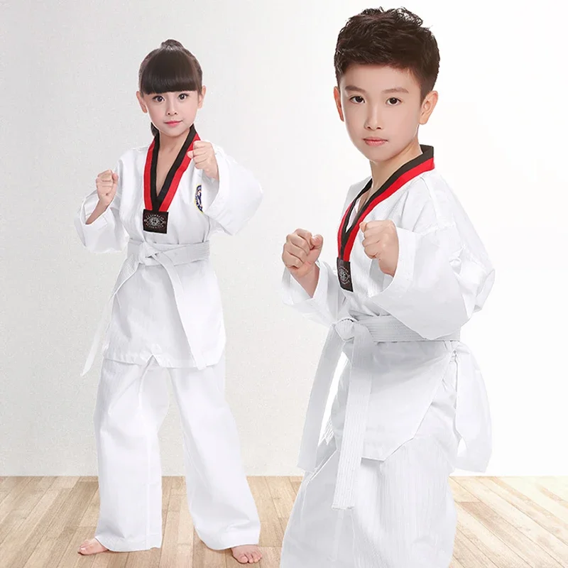 

2022 TKD Costumes Clothing White Taekwondo Uniforms WTF Karate Judo Dobok Clothes Children Adult Unisex Long Sleeve Gi Uniform