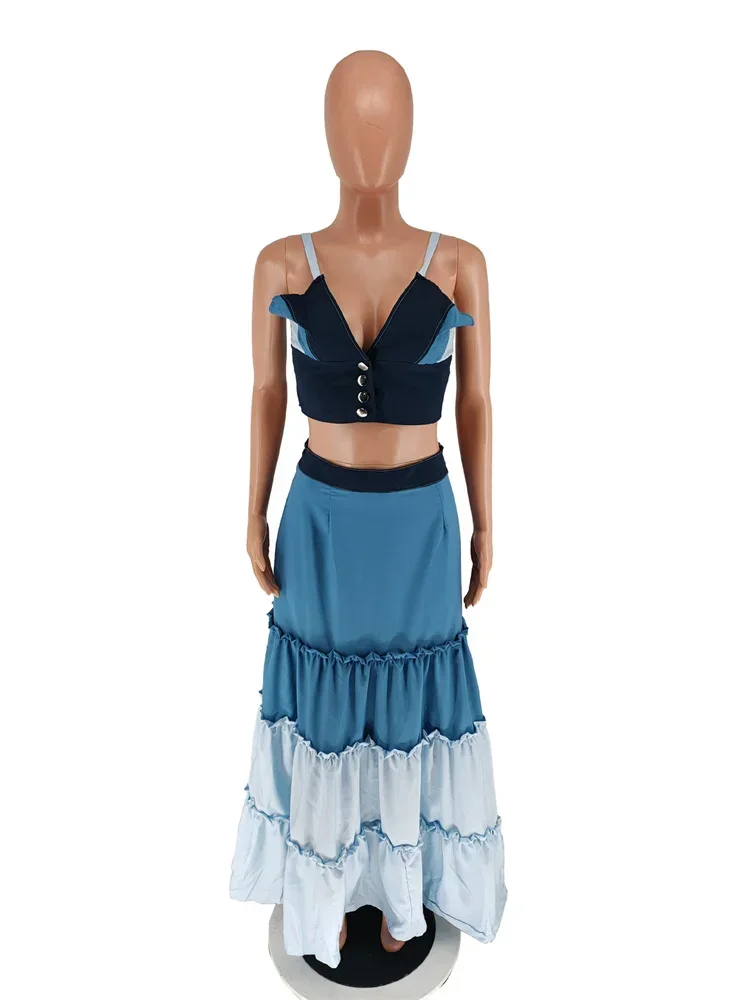 Wmstar Women Clothes  2 Piece Sets Summer Halter Crop Tops Clothing Long Skirt Dresses Sexy Outfits Wholesale Dropshipping