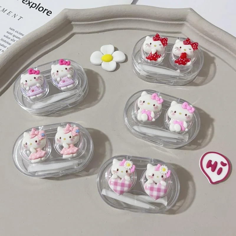 

Kawaii Hello Kitty, контактные линзы, Φ Sanrio Kt Cat, контактные линзы, портативная коробка для красоты, коробка для хранения, контейнер для ухода за глазами