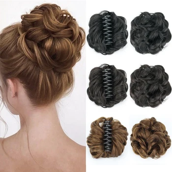 Chignon sintetico Chignon disordinato Artiglio Clip in pezzo di capelli Capelli ricci ondulati Chignon Estensioni coda di cavallo Scrunchie Posticci per le donne