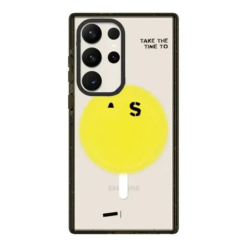 

Yellow Flower MagSafe Acrylic Black Border Case for Samsung Galaxy S22 S23 S24 Ultra Protective Shell