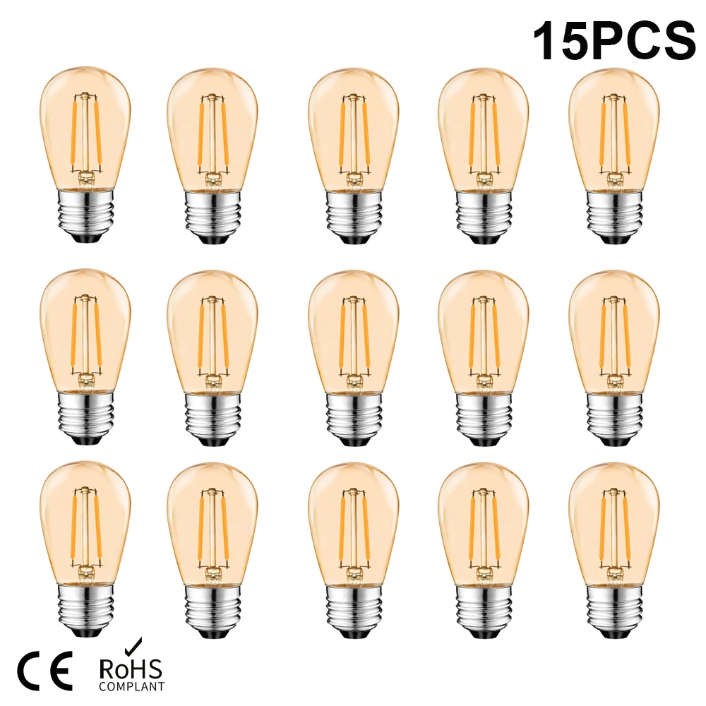 

S14 Vintage Led Filament Bulb E27 2W Amber Plastic ST45 LED bulb Warm White 2700K Edison Light Lamp IP44 For String Lighting