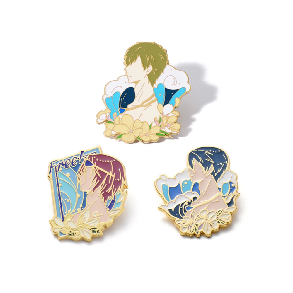 

Anime Free! Rin Matsuoka Nanase Haruka Tachibana Makoto Cosplay Props Metal Badge Pin Alloy Brooch Accessories