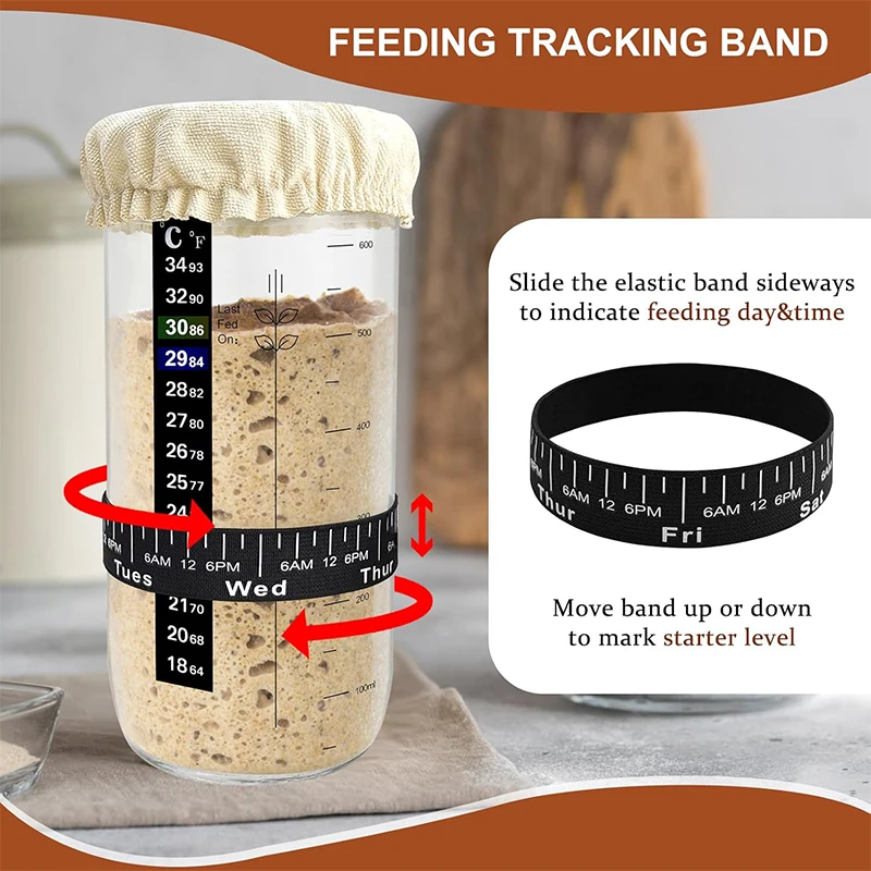 Premium Sourdough Starter Jar Kit - 24oz Glass Fermentation Set with Date Marked Feeding Band
