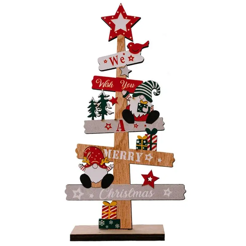 

Desktop Christmas Wood Sign Christmas Tree Santa Claus DIY Decoration Wooden Table Top Christmas Tree with Snowman Santa Claus
