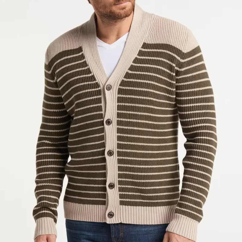 

Men's V-Neck Striped Cardigan Long Sleeved Knitted Sweater Autumn And Winter New Youth Casual Cardigan Sweater Clothing For Man