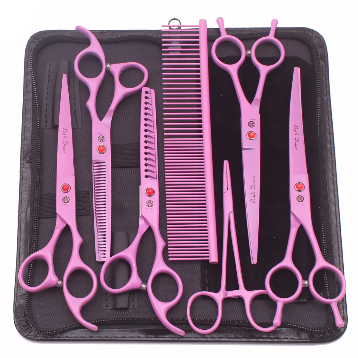 Kit de tijeras de aseo para s Purple Dragon, tijeras curvadas de acero inoxidable para mascotas, tijeras de adelgazamiento, tijeras rectas, Chunker Z3002, 7 ", 6,5" - Imagen 6