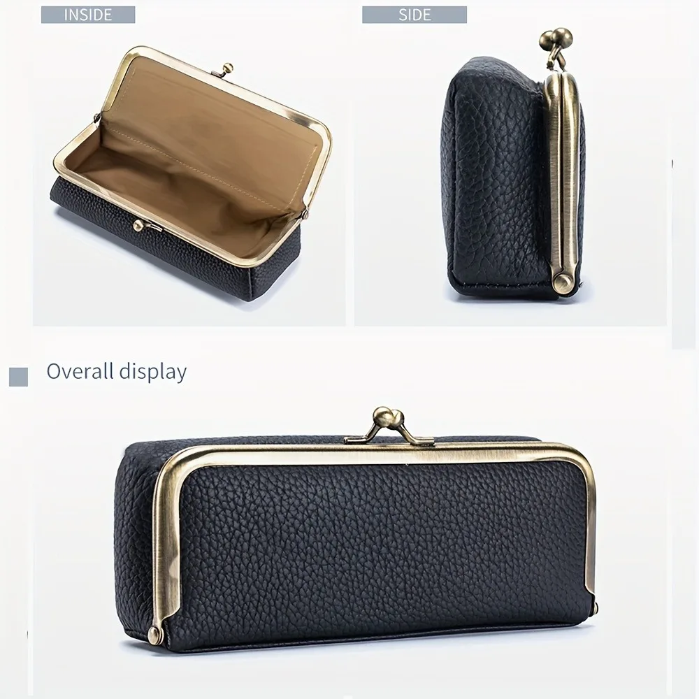 Elegant Vintage-Style Glasses Case - Lightweight Faux Leather Storage Box with Kiss Lock Closure