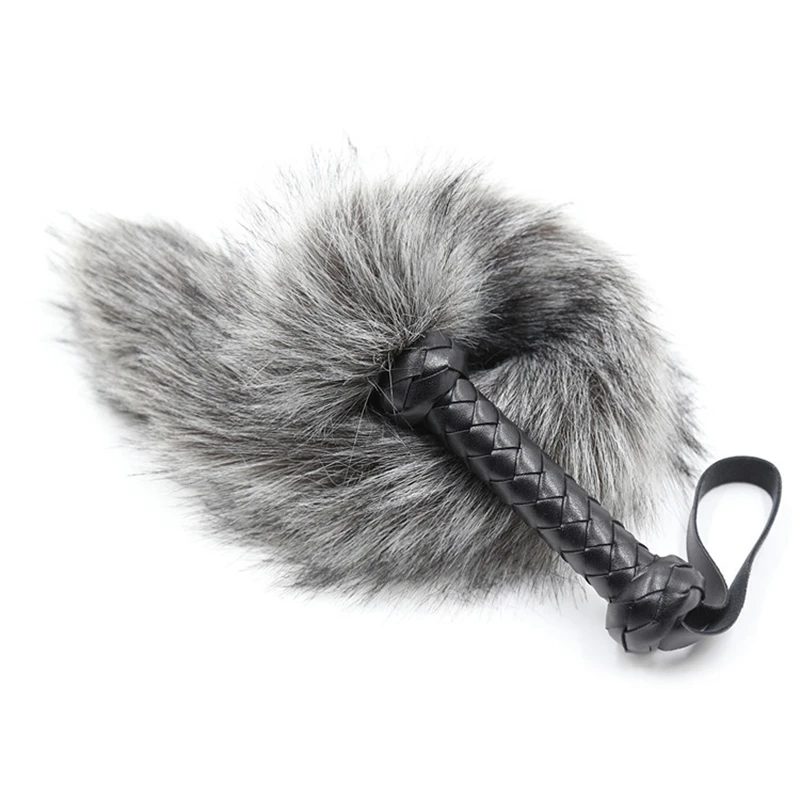 61CM Artificial Wool Fox's Tail Whip,Horse Whip,Costumes Performance Props,PU Leather Handle with Wrist Strap 6