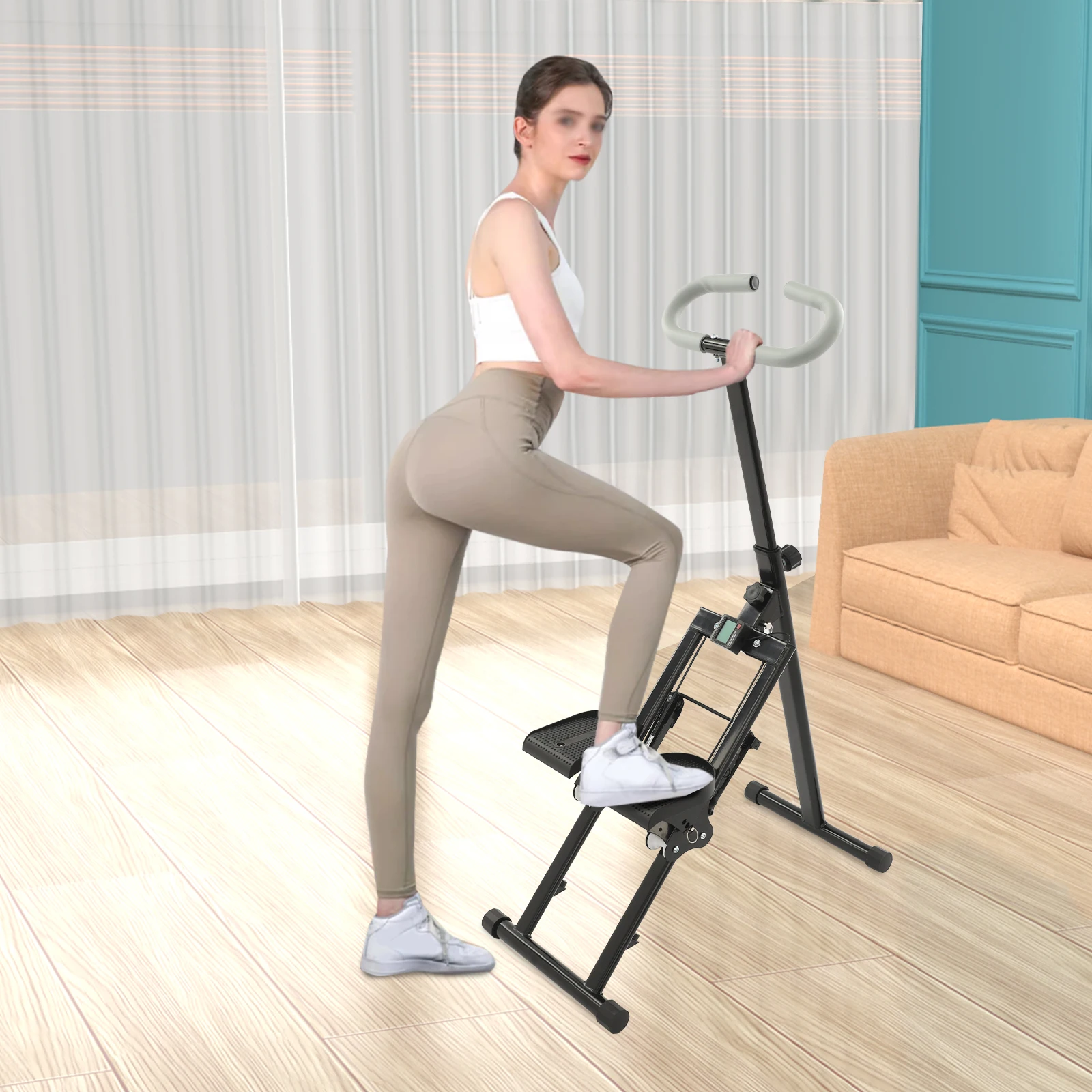 Faltbarer Vertikaler Treppensteiger für Ganzkörpertraining Heimfitnessgerät 3-Gang-Pedalwinkel 220 lbs Tragkraft Weiß/Schwarz – Detail 7