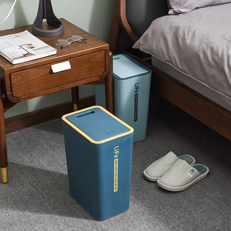1pc Bathroom Press Type Trash Can, Bullet Cover Trash Can With Lid, Suitable For Bathroom, Living Room, Bedroom, Home Essential