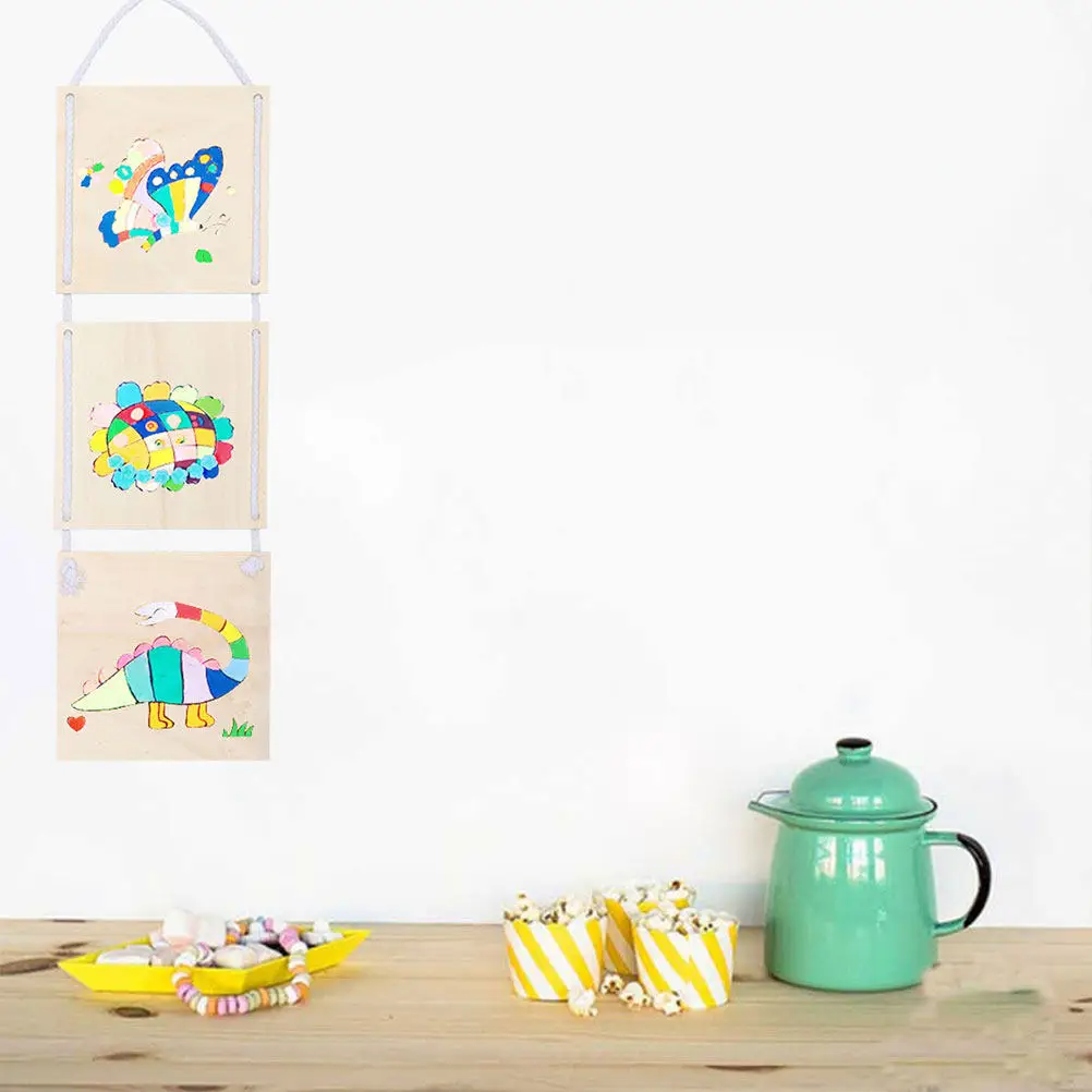 3Pcs 빈 나무 벽 걸이 DIY 디스플레이 보드 홈 카페 바 레스토랑 장식 그림 그리기 스티커 공예 벽