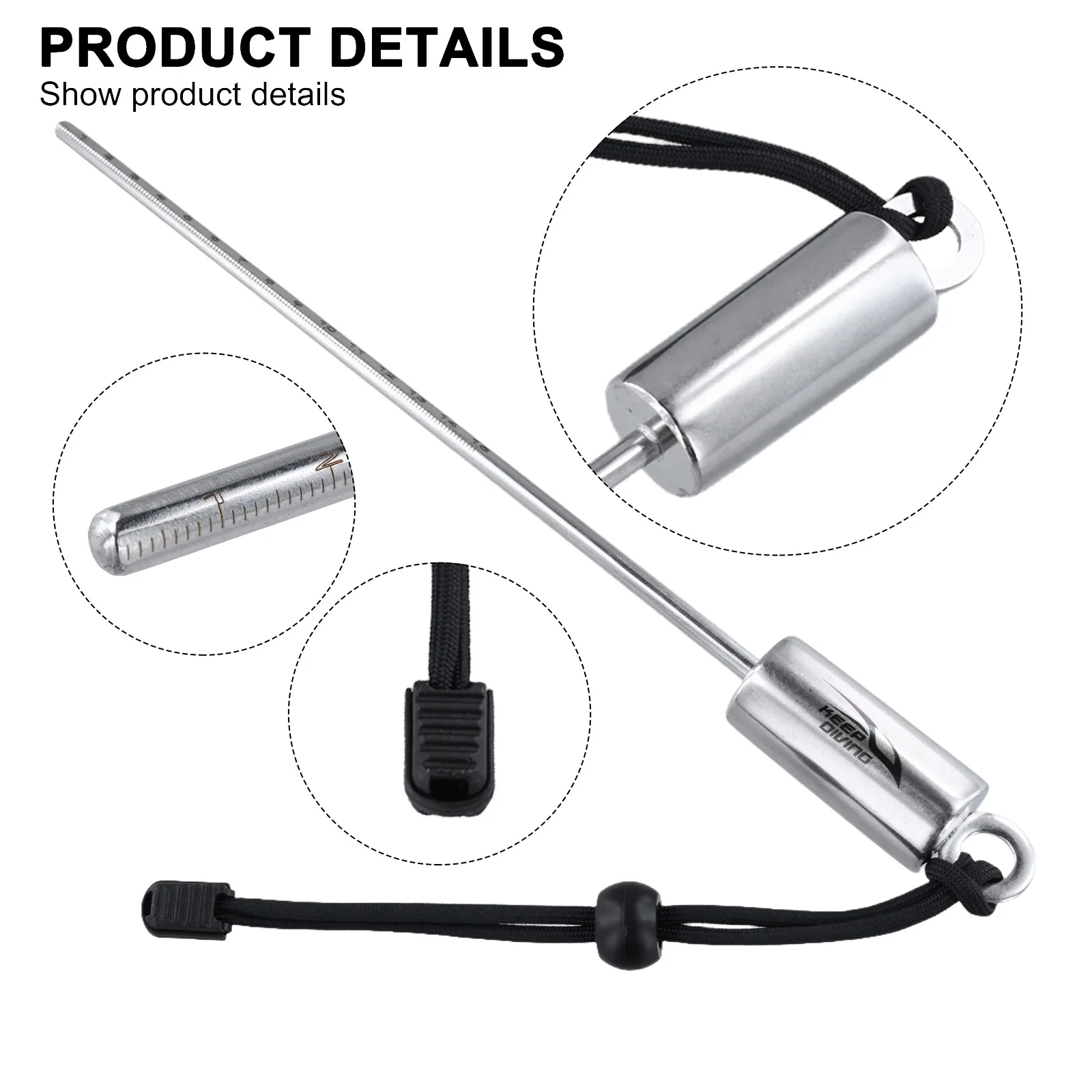 Scuba Tauchen Flasche Klopfer Edelstahl Klingeln Glocke Pol Mit Skala Hand Seil Unterwasser Sonde Stange Werkzeuge – Detail 13