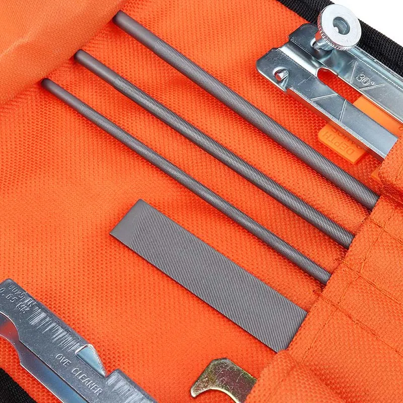 Chainsaw sharpening kit 10/11/12 pcs set professional hardwood handle round/flat file guide bar file sharpener tools