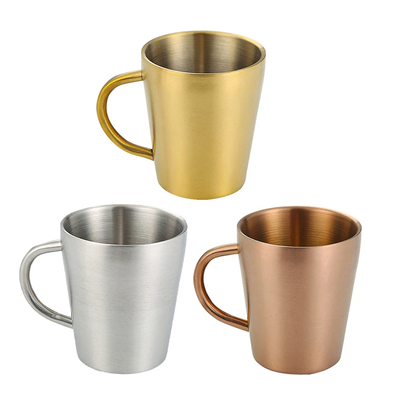 

300ml Korean-style 304 Stainless Steel Double-layer Insulated Water Cup With Handle， Beer Mug Home Coffee Mug Restaurant Mug