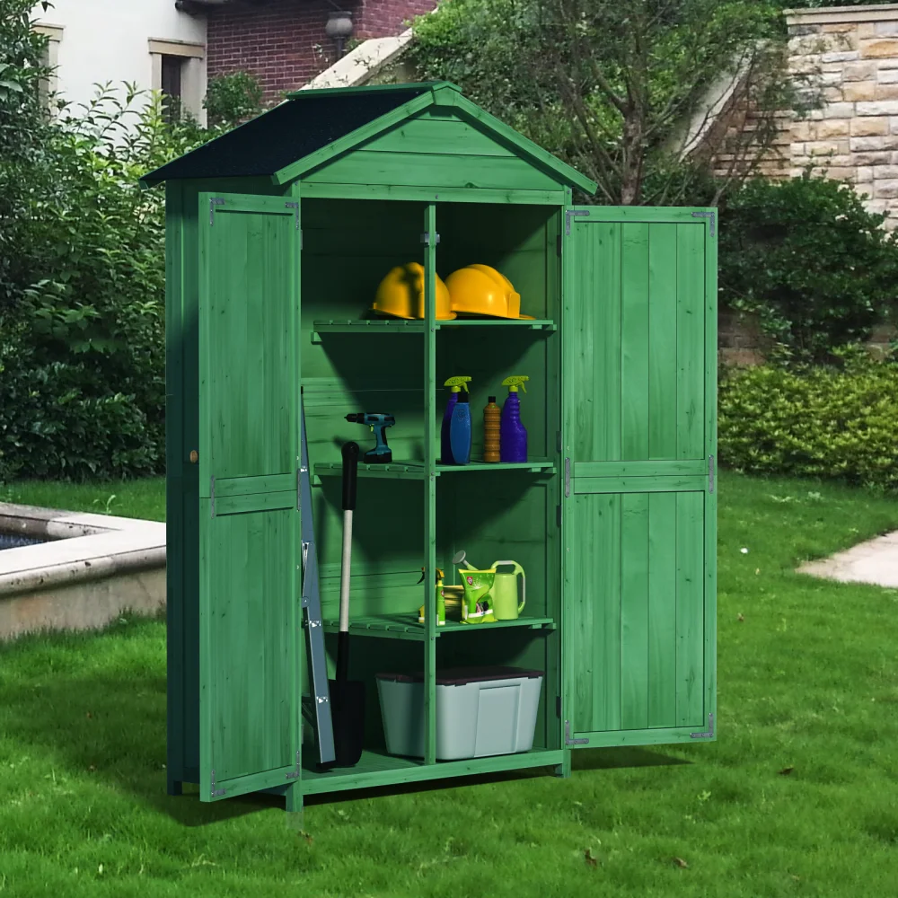 Outdoor 35.6"x 18.1"x 66.15" L Wood Storage Shed, Garden Tool Cabinet with Waterproof Asphalt Roof, Double Doors, Multiple-tier 5