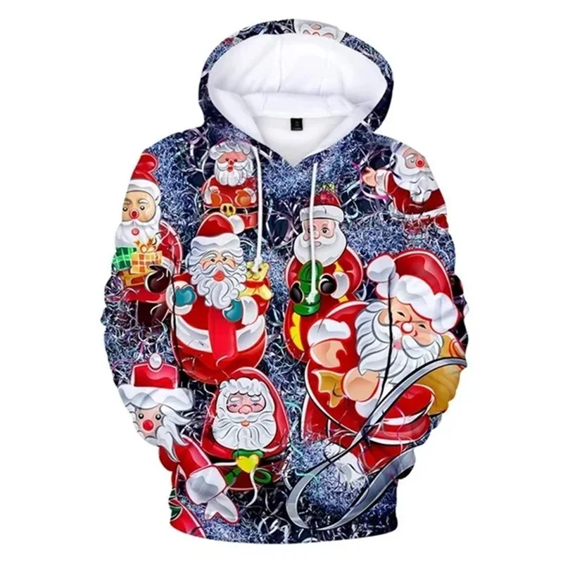 thumbnail image 1 of Sudadera con capucha de Papá Noel para hombre, divertida, con estampado 3D, fea, navideña, de manga larga, informal, para vacaciones, 1 of 4