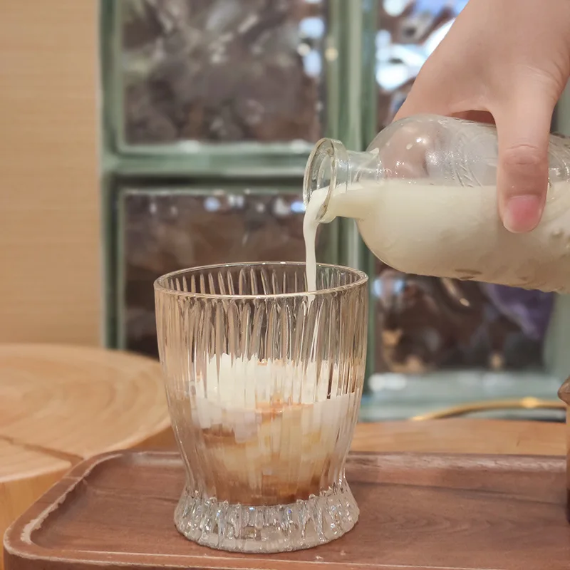 265ml Drinkware Glass Cup Relief Stripe Pattern Milk Shake Cup Heat Resistant Coffee Retro Light Luxury Wine Drinking Bottle