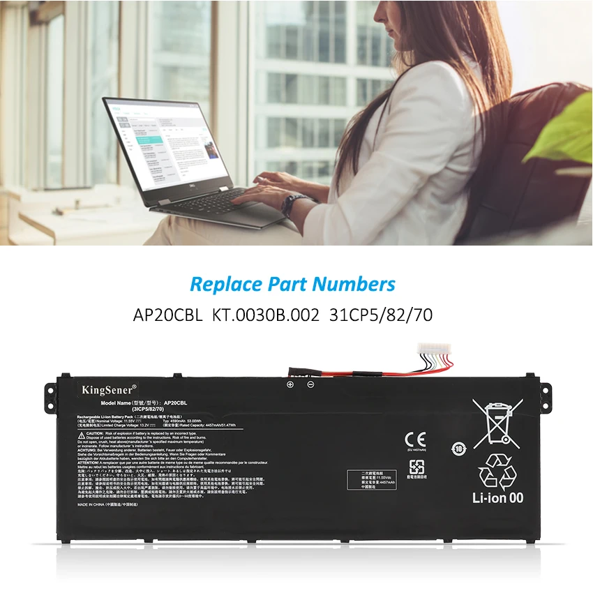 Bateria do Portátil Kingsener Ap20cbl Acer Aspire A51546-r14k Travelmate Spin b3 Tmb311rna32 Swift Sf314-43 Sf314-43-r8h2 - Imagem 2