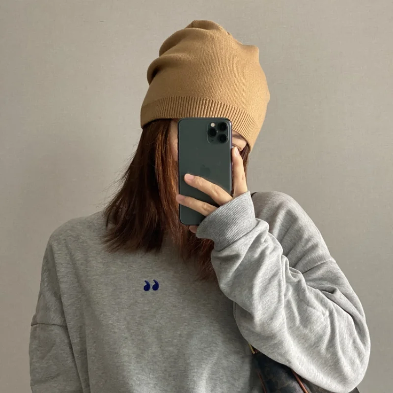 

New Autumn and Winter Women's Wool Beanie Hat Fashion Solid Color Knitted Hat Thickened Warm Ear Protection Hat Skull Beanie Hat