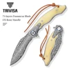 TRIVISA Damascus Folding Pocket Knife for Men, EDC Flipper Knife，Handmade OX Bone Handle，Camping Good knife，Collection & Gifts 1