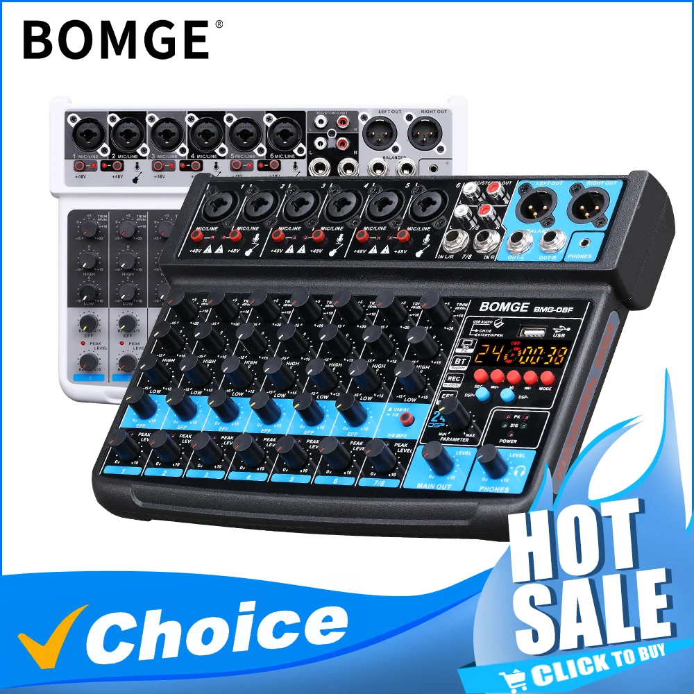DJ sound console 8 channel audio mixer Line Mixer DC 5V MP3 Bluetooth 48V 24DSP effects USB recording Studio Recording