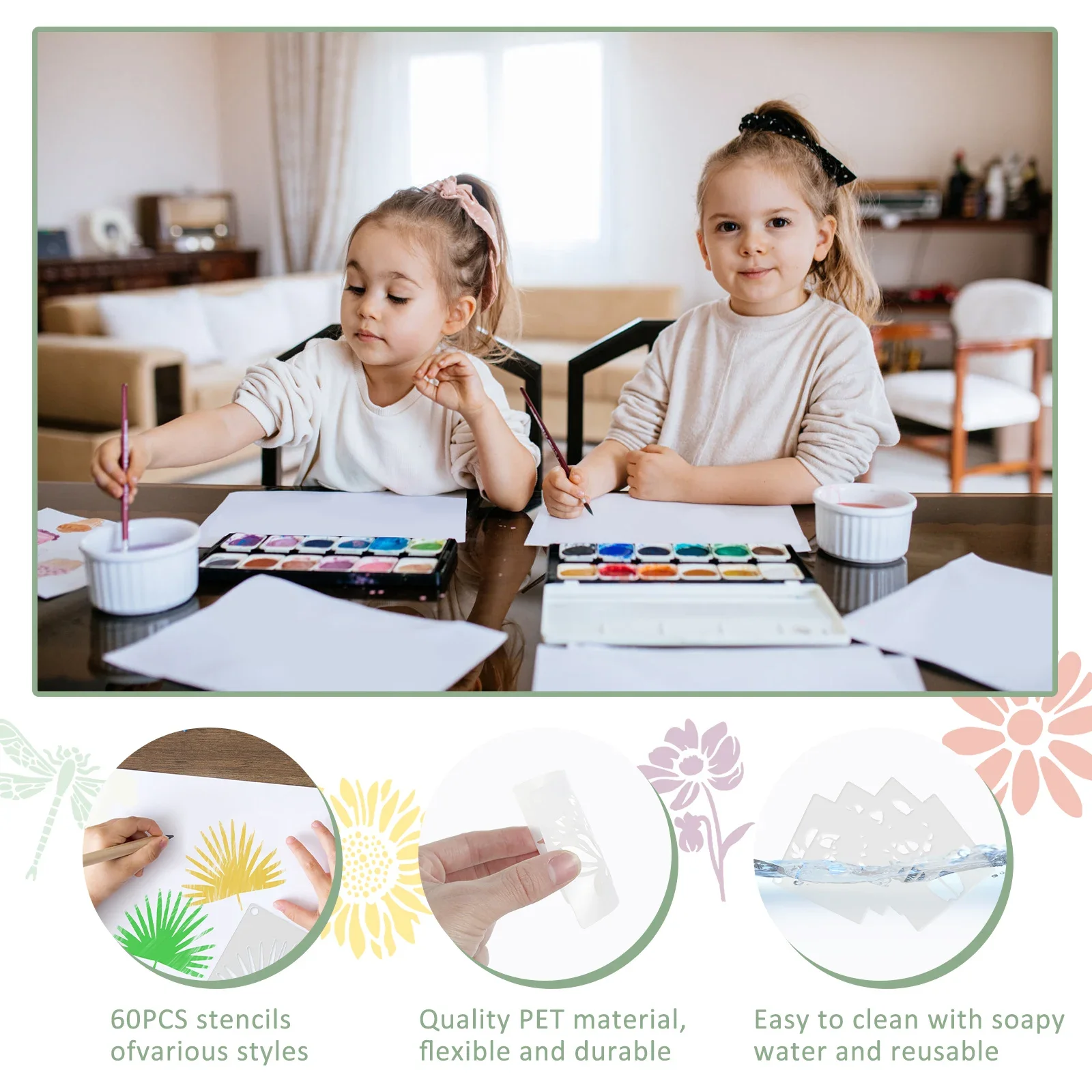 60 Pcs Painting Stencils on Wood Canvas Reusable Stencil Art Template Assorted Drawing Templates Decorative Bird Floral Stencils