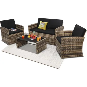 4-Piece Rattan Patio Conversation Set 1