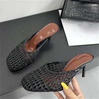 Eilyken Summer Hollow Out Breathable Mesh Weaving Women Slippers Fashion Thin Heels Party Dress Mule Shoes Large Size 43 - Image 2