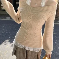 Fashion Vintage V-neck Knitted Tops Women 2025 Early Autumn New Sweaters Pullover Slim Long Sleeve Pullovers Sexy Gray Sweaters - Image 2