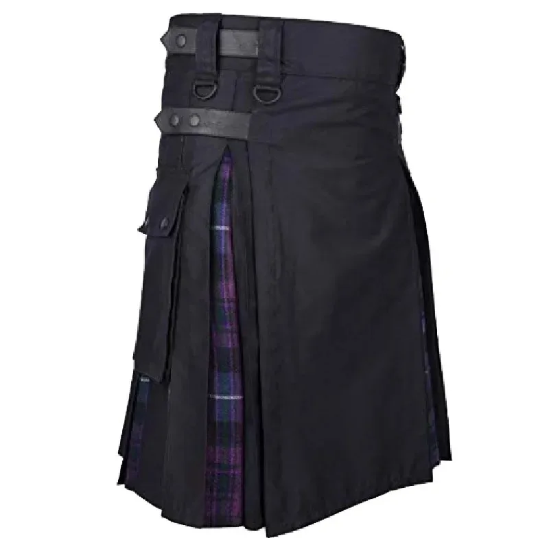 Kilt Ibrido In Cotone Rosso E Nero Di Alta Qualità Stewart Tartan Design 18 - Foto 4