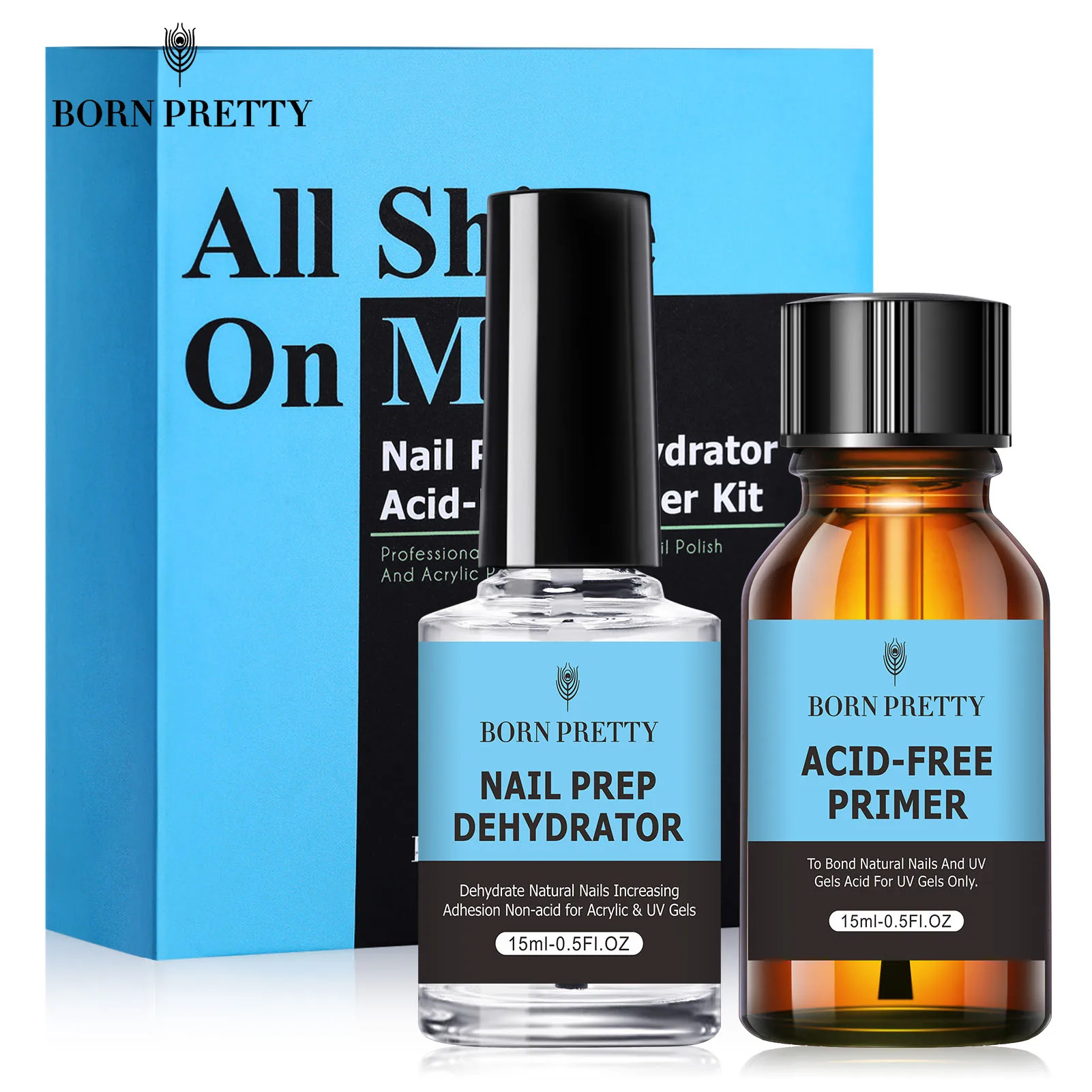 BORN PRETTY Nail Prep Dehydrate and Acid-Free Prime Adhesive Desiccant Acrylic Nails Fast Dry Superior Bonding Agent Box Set