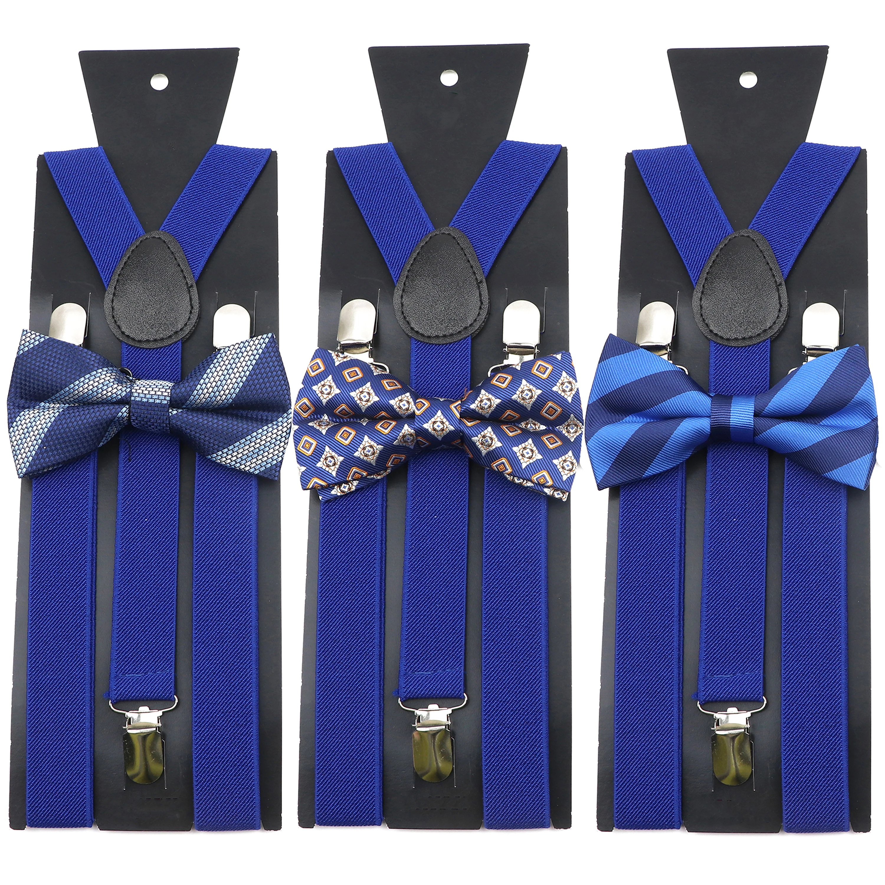 

Classic Black Blue Suspender Bowtie Set Fashion Polyester Butterfly Adjustable Elastic Unisex Y-Back Braces Shirt Suit Accessory