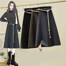 

Autumn Winter Woolen Skirts Women with Belt Designer Simple Solid Long Midi Skirt Plus Size A-Line Loose Casual 4XL Elegant