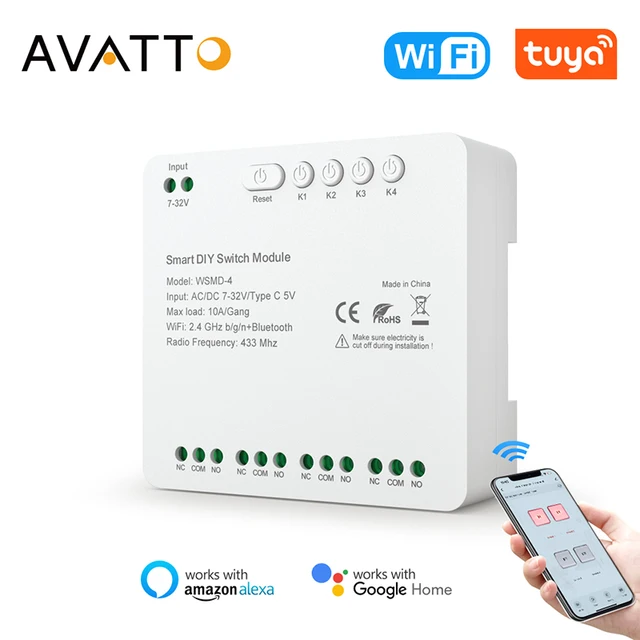 AVATTO Smart WiFi Wireless APP Remote Control 4 Channel 250V Dry Contact Relay Switch Module,Works With Alexa Google Home 1