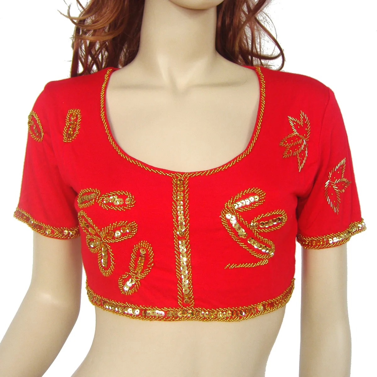 Ragazze Top Fatti A Mano Con Perline Ricamate Indiane Lehenga Choli Top Lussuosa Decorazione Con Paillettes Girocollo Maniche Corte