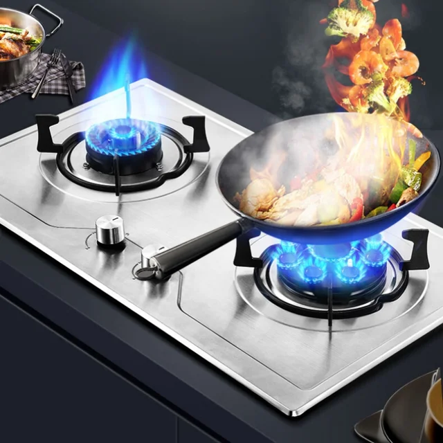 Stainless Steel Cooktop with Double Burner for Natural Gas, Powerful 5.2kW Nine Holes Stove for Cooking, JZT-G900Y