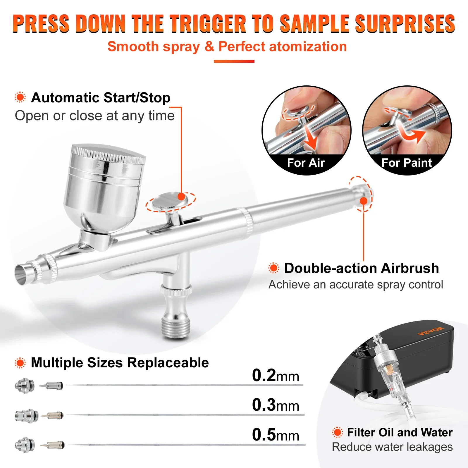 Air Pump Spray Gun, 0.3mm Nozzle 2 Levels Adjustable Pressure Low Vibration  Power Display Auto Start Stop Mini Airbrush Kit for Model Painting :  : Tools & Home Improvement