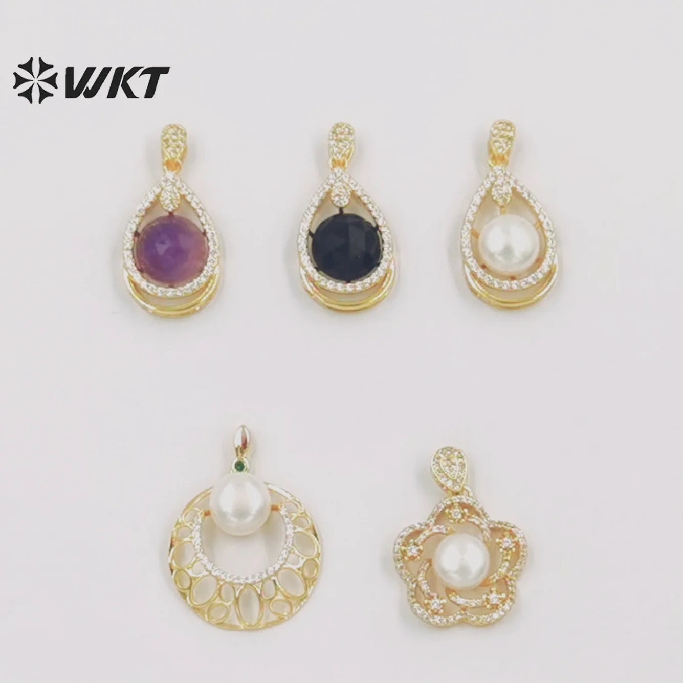 

WT-MP251 WKT 2022 Retro Fashion Style Natural Gemstones And Freshwater Pearl For Women Cute Pendant For Gift Gold-Plate Pendant