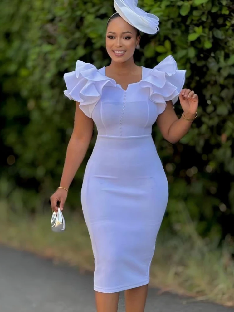 Summer Wedding Guest Dress Elegant African Style Beaded Ruffle Sleeve  Bodycon Gown Fashion Slim Fit Party Outfit for Women - AliExpress 200000345