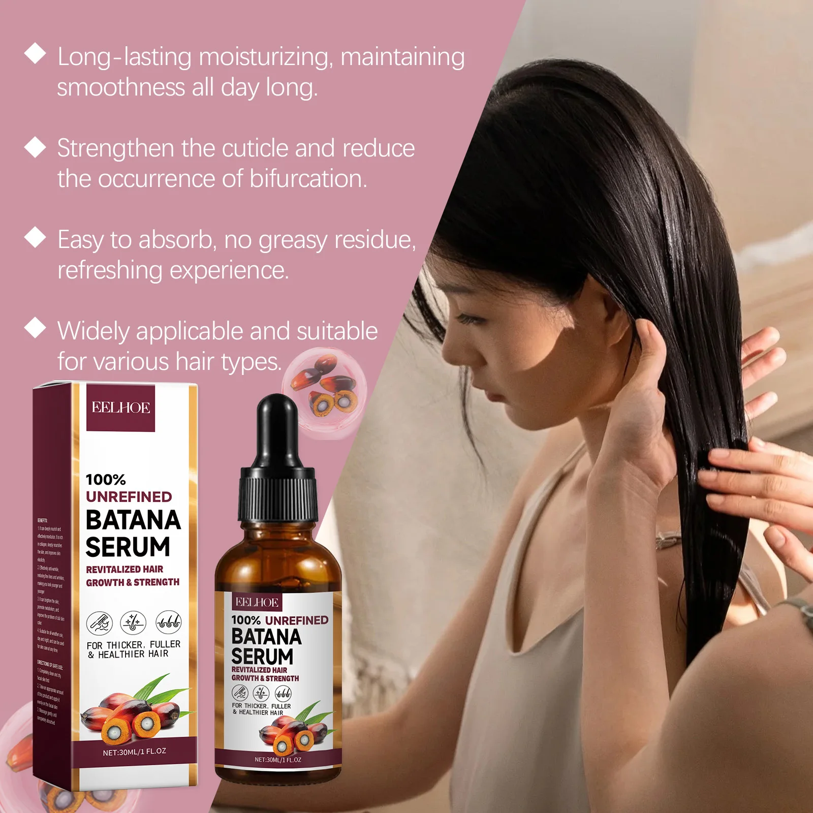 Hair treatment oil Batana serum reduce hair loss strengthen hair roots repair dry frizzy moisturize nourish care essential oil